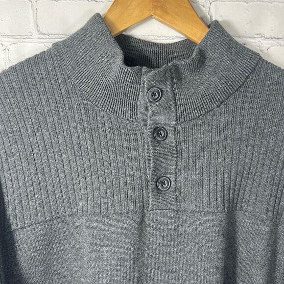 Duluth Trading Sweater Mens Large Gray Coolerino 1/4 Mock Sweater Preppy - Picture 2 of 8